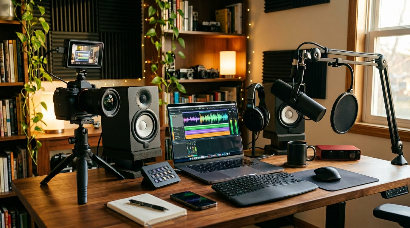 Content creation workspace with AI music generator